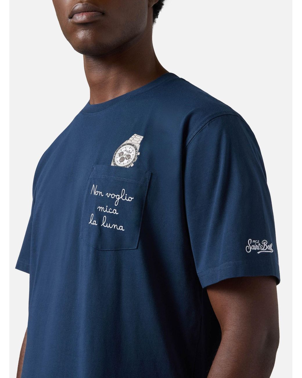 Mc2 Saint Barth Blue T-Shirt With Embroidery for men