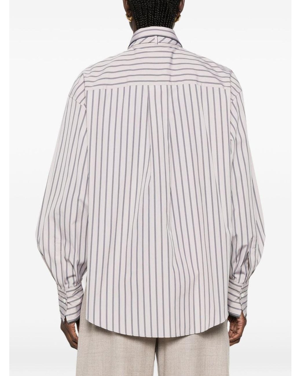 Brunello Cucinelli White Striped Cotton Shirt