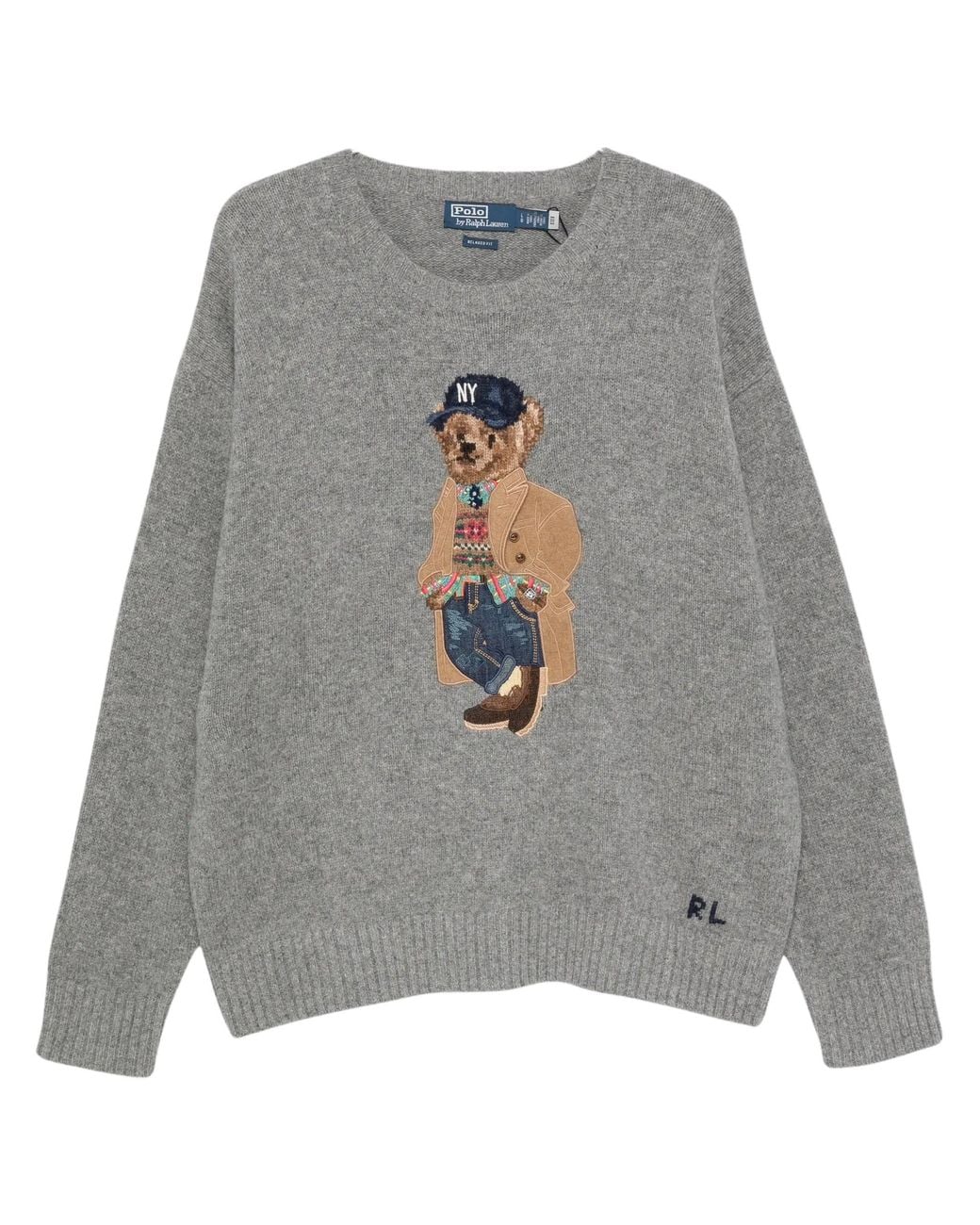 Polo Ralph Lauren Gray Polo Bear Intarsia-Knit Sweater By for men