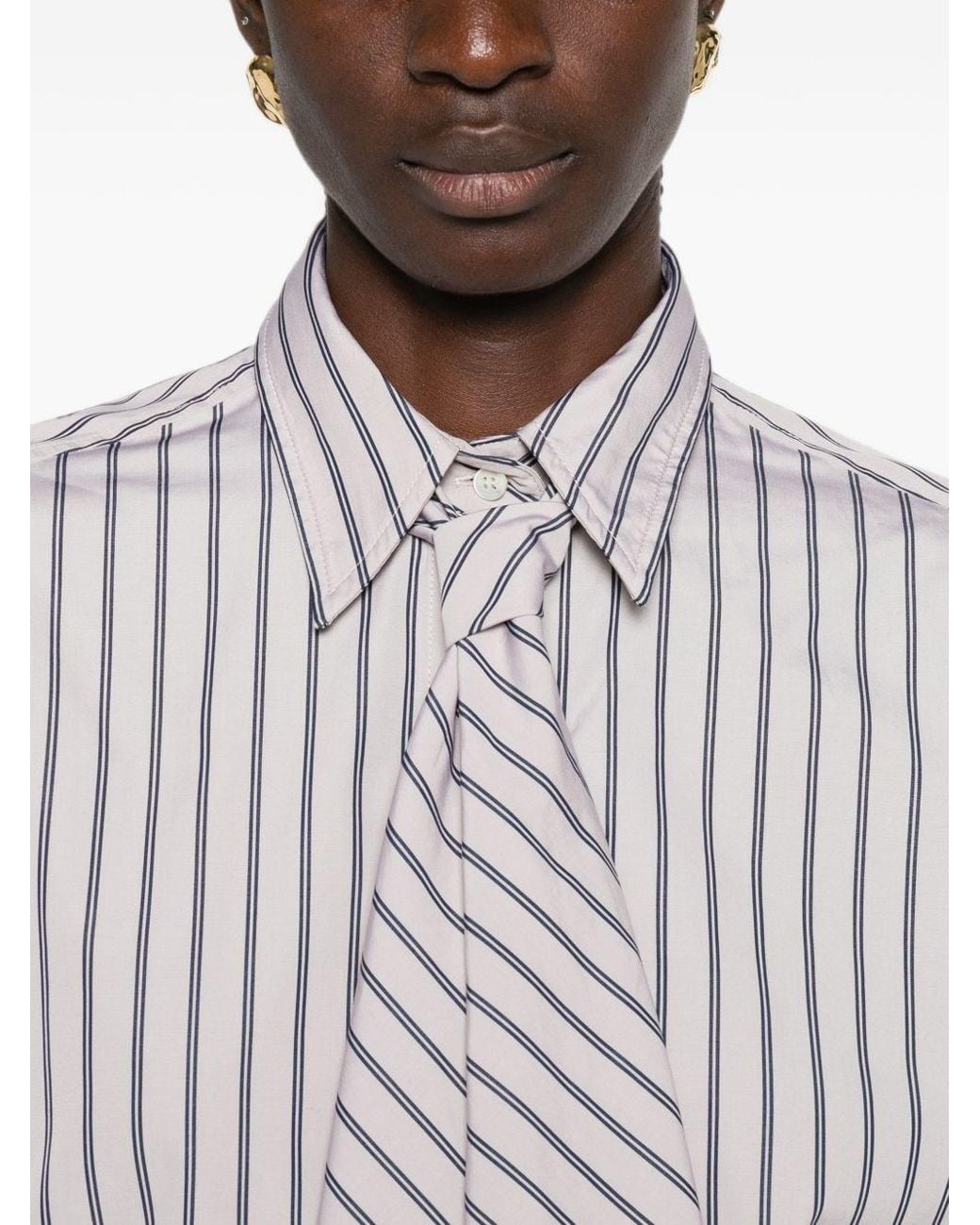 Brunello Cucinelli White Striped Cotton Shirt