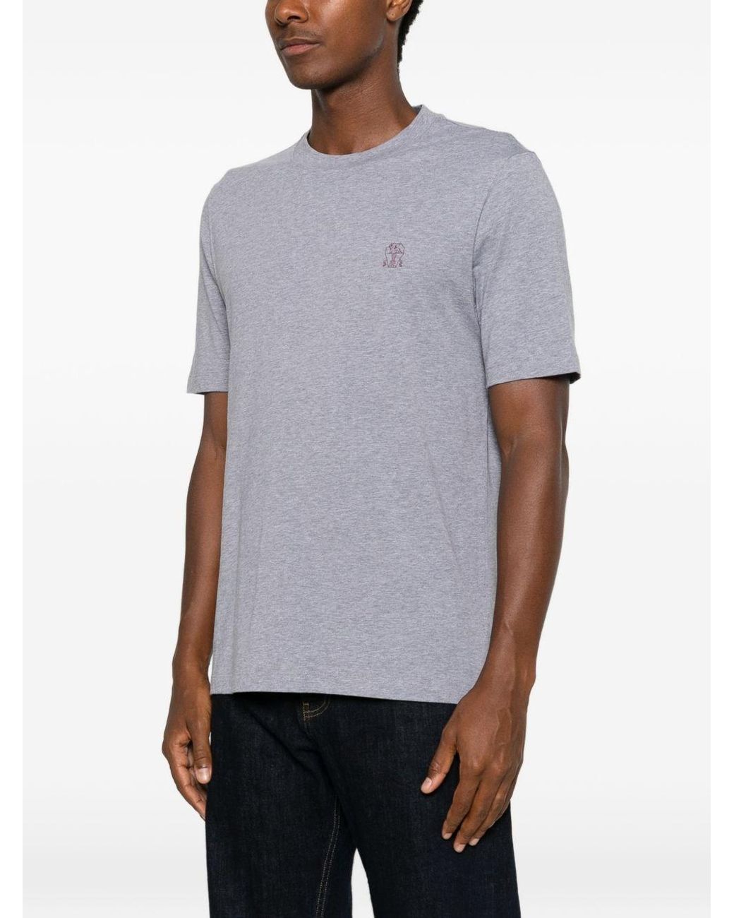 Brunello Cucinelli Gray Logo Cotton T-Shirt for men