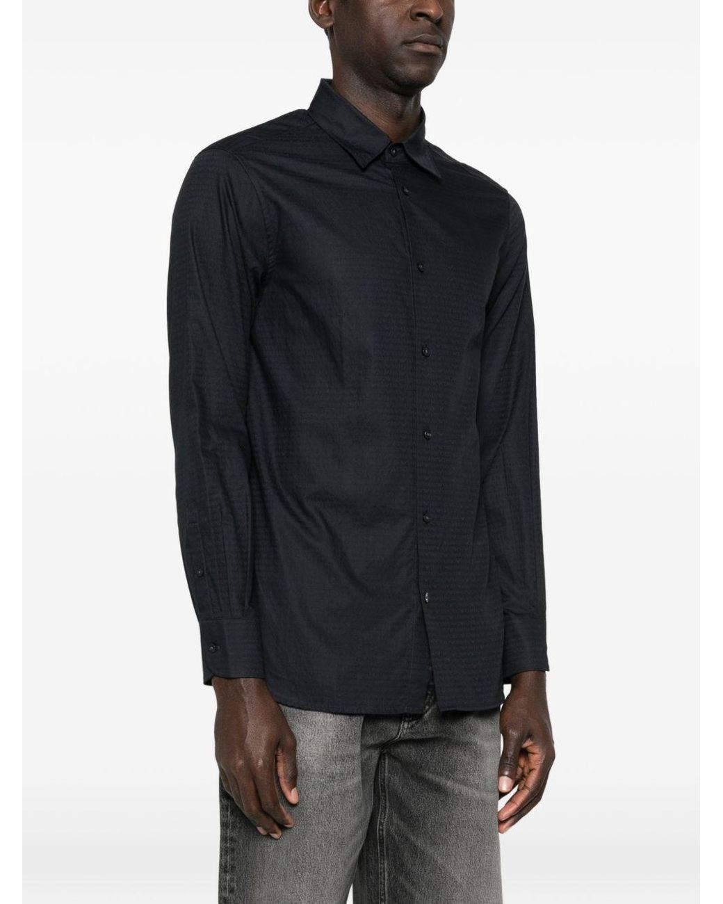 Emporio Armani Black Logo Cotton Shirt for men