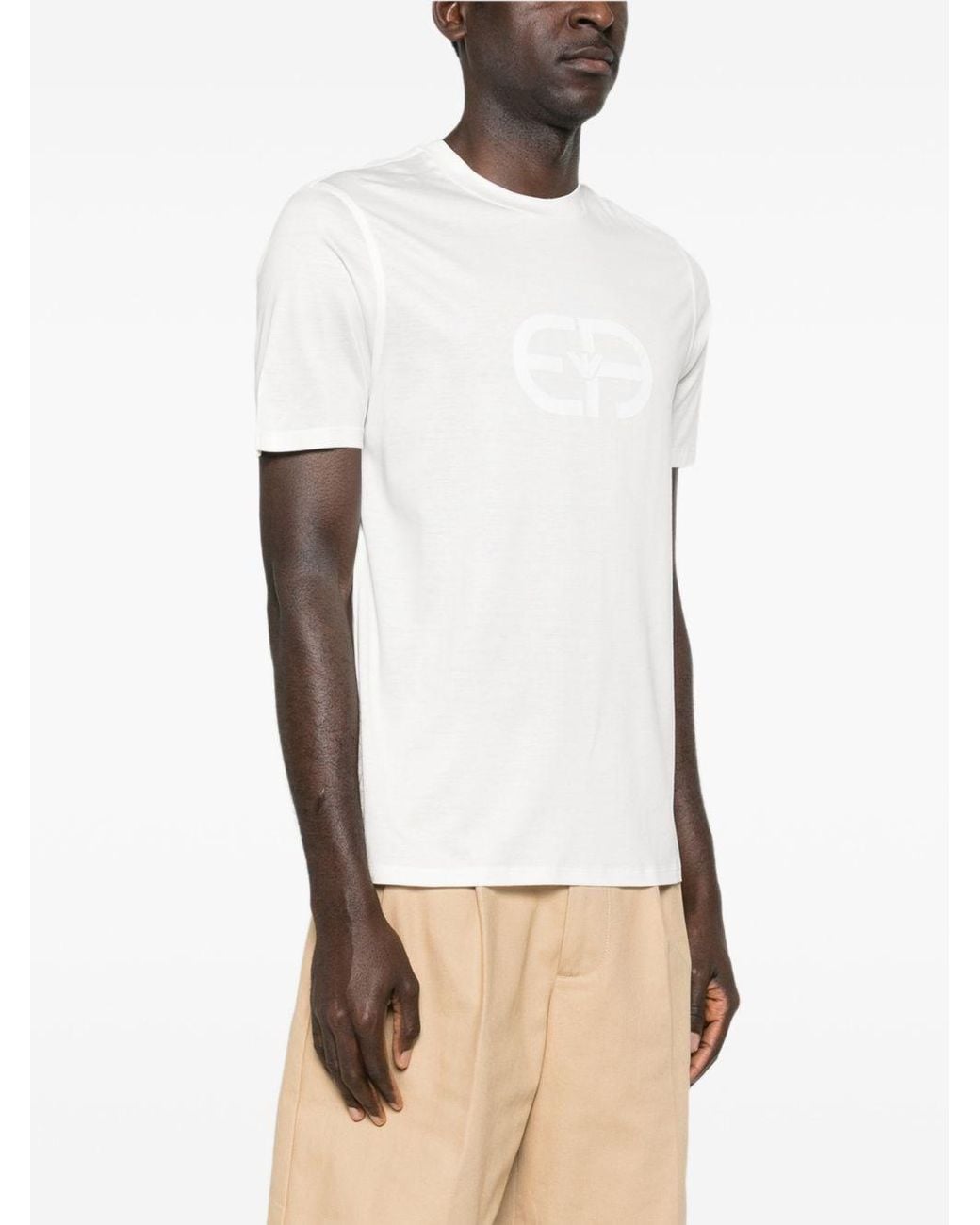 Emporio Armani White Logo Cotton T-Shirt for men
