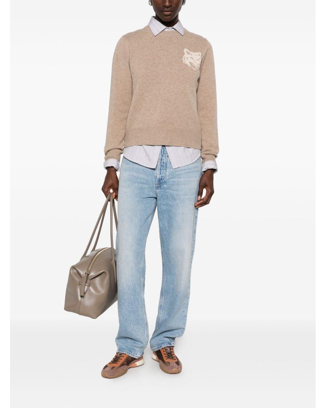 Maison Kitsuné Natural Fox Head Wool Crewneck Jumper