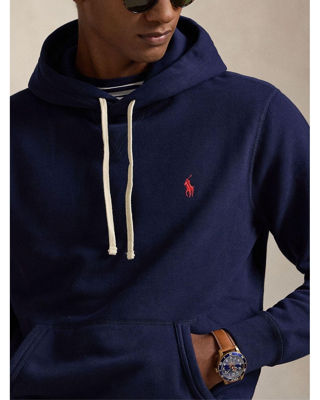 Polo Ralph Lauren Blue Casual Embroidered Hoodie With Drawstring And Pouch Pocket for men