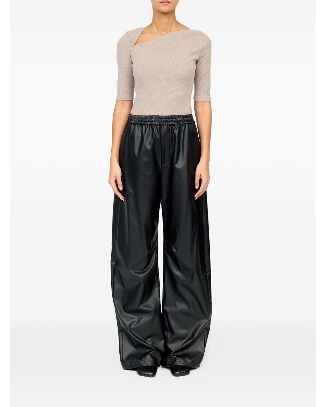 MM6 by Maison Margiela Black Faux Leather Trousers