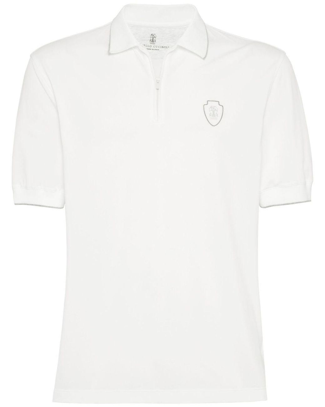 Brunello Cucinelli White Piquet Polo Shirt for men