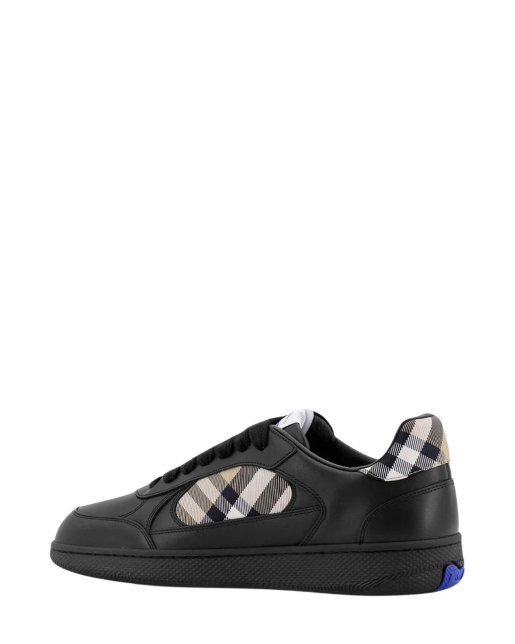 Burberry Black Leather Sneakers With Check Inserts for men