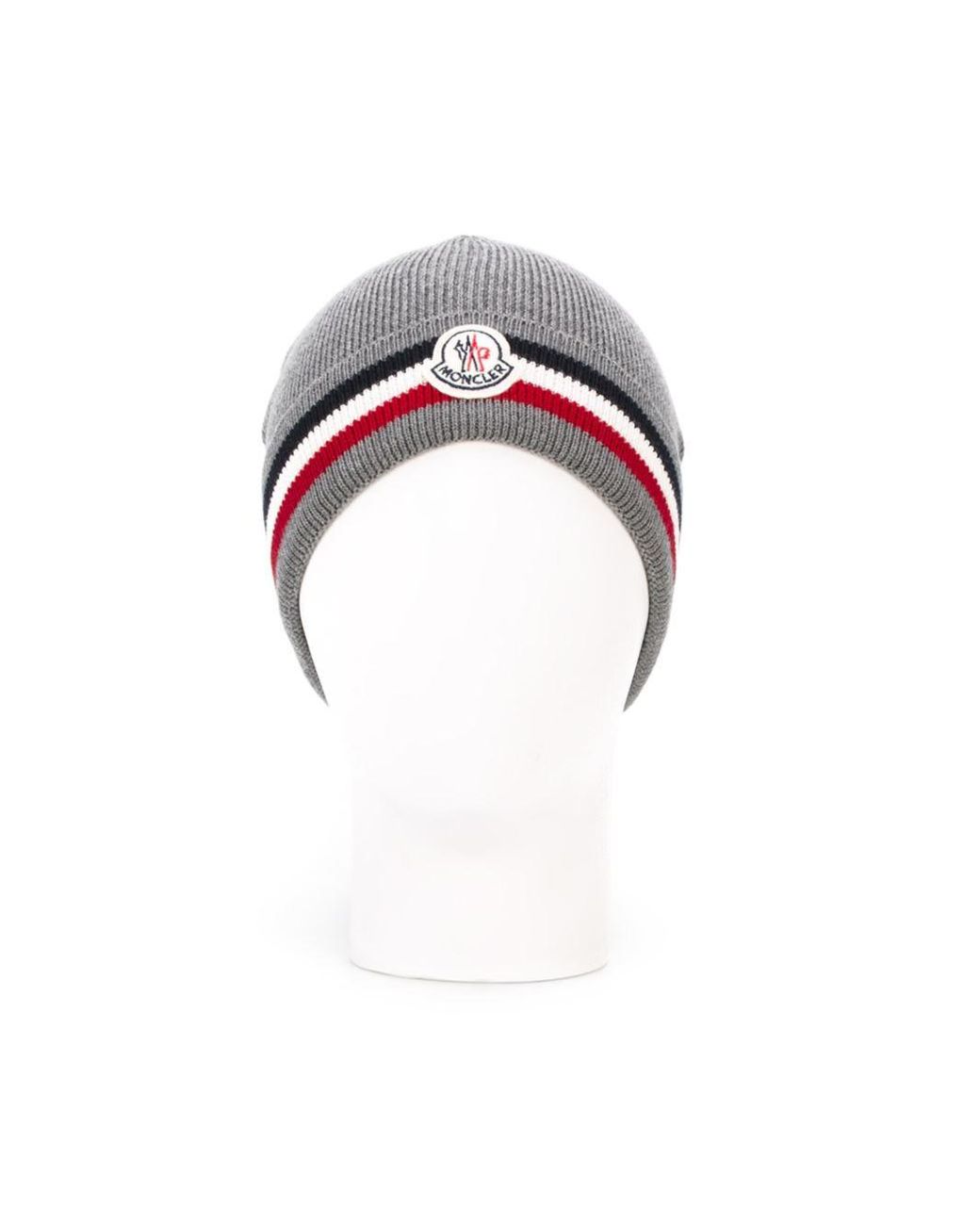 Moncler Striped Wool Beanie Hat in Grey 