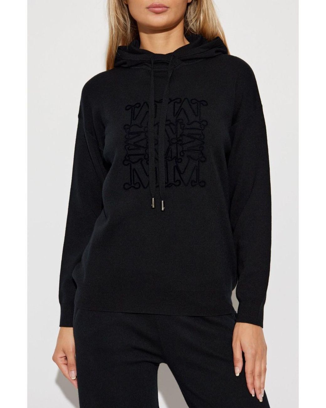 Max Mara Blue Logo Wool Hoodie