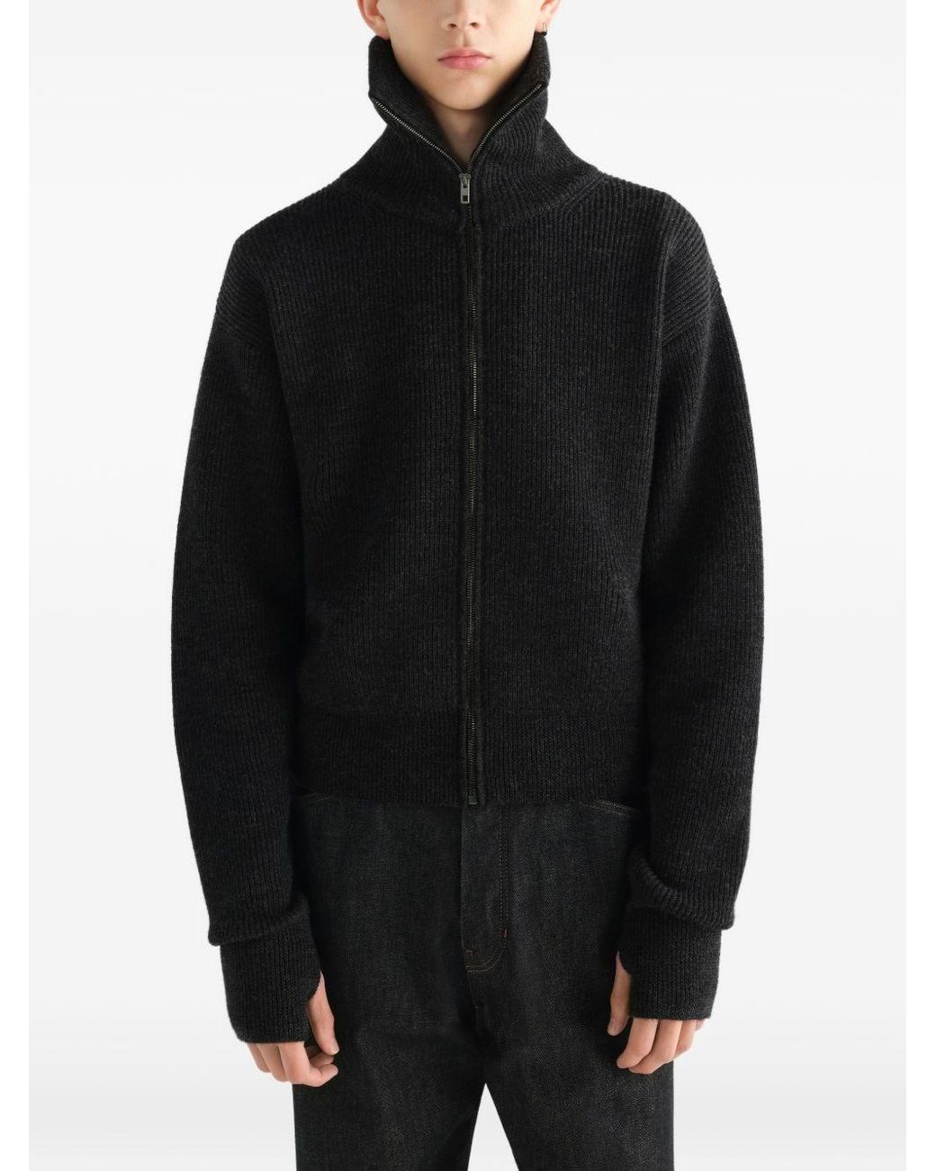 Lemaire Black Wool Zipped Cardigan for men