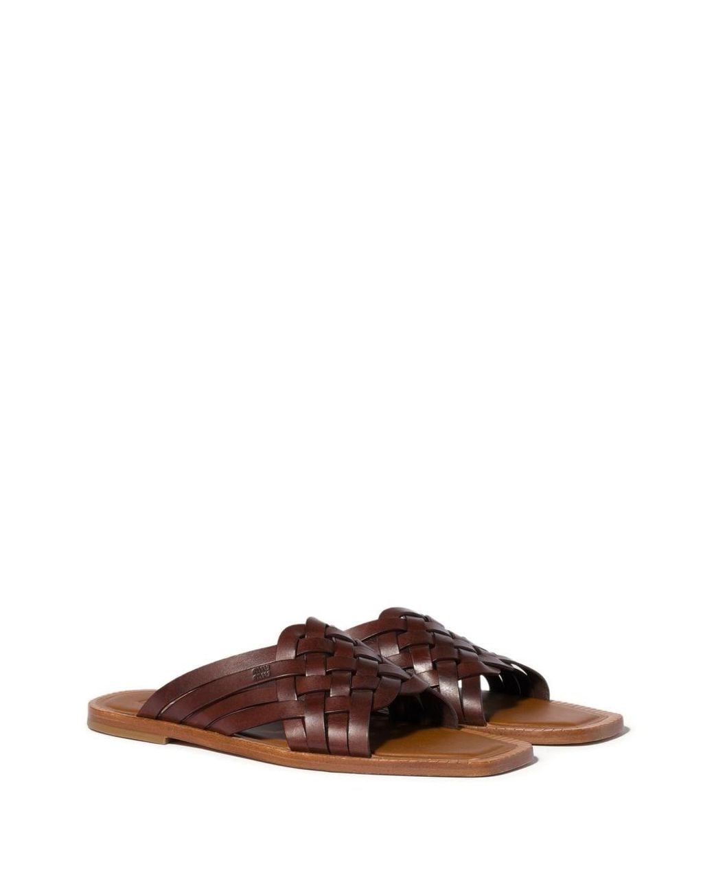 Miu Miu Brown Leather Flat Sandals