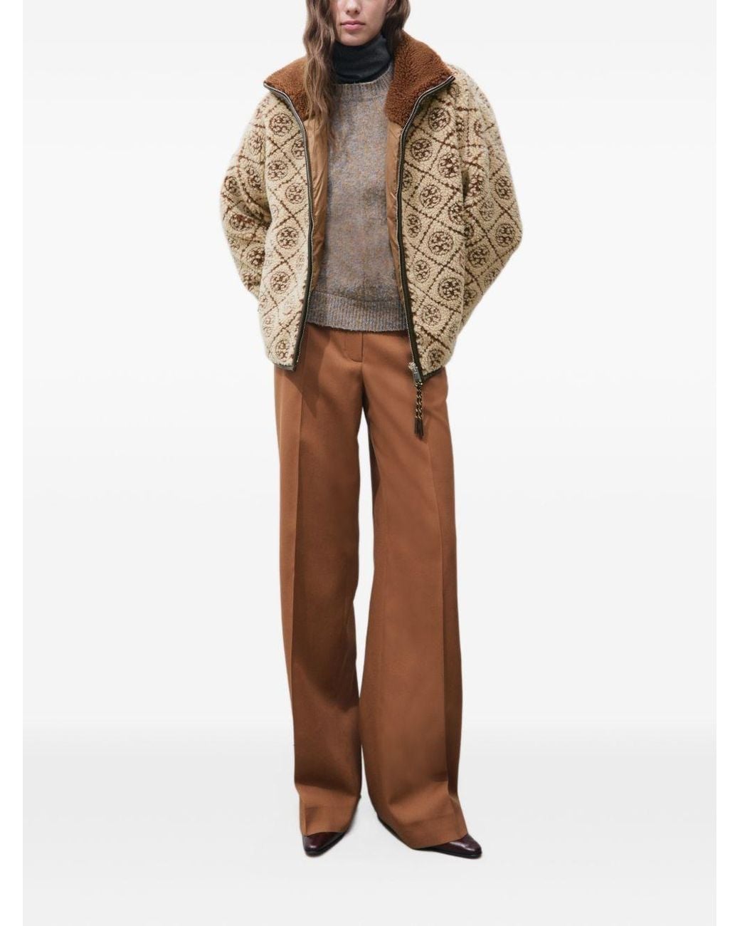 Tory Burch Natural Monogram Fleece Jacket