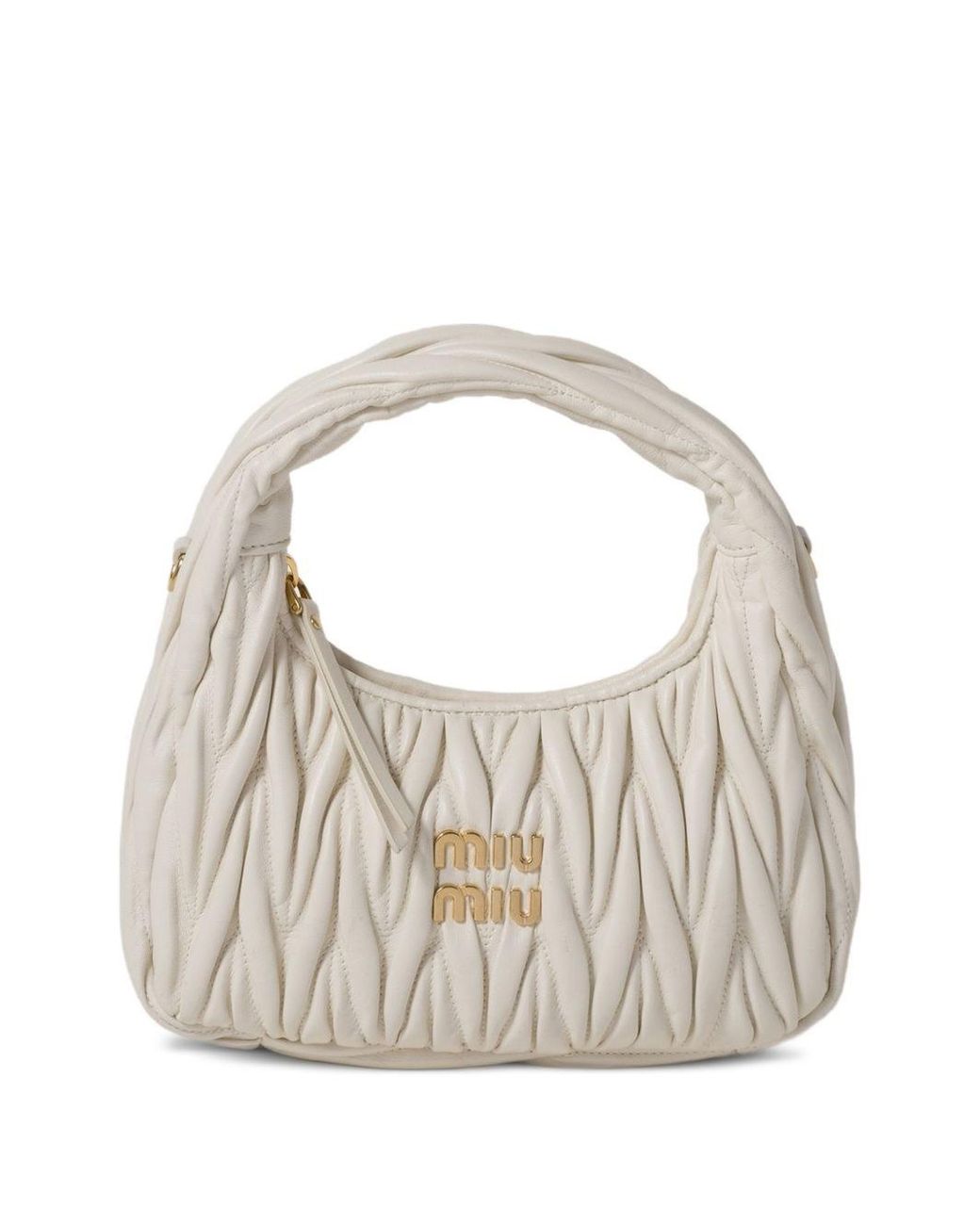 Miu Miu White Wander Small Leather Hobo Bag