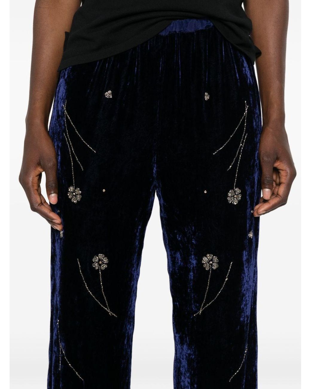 Forte_forte Black Embroidered Velvet Trousers