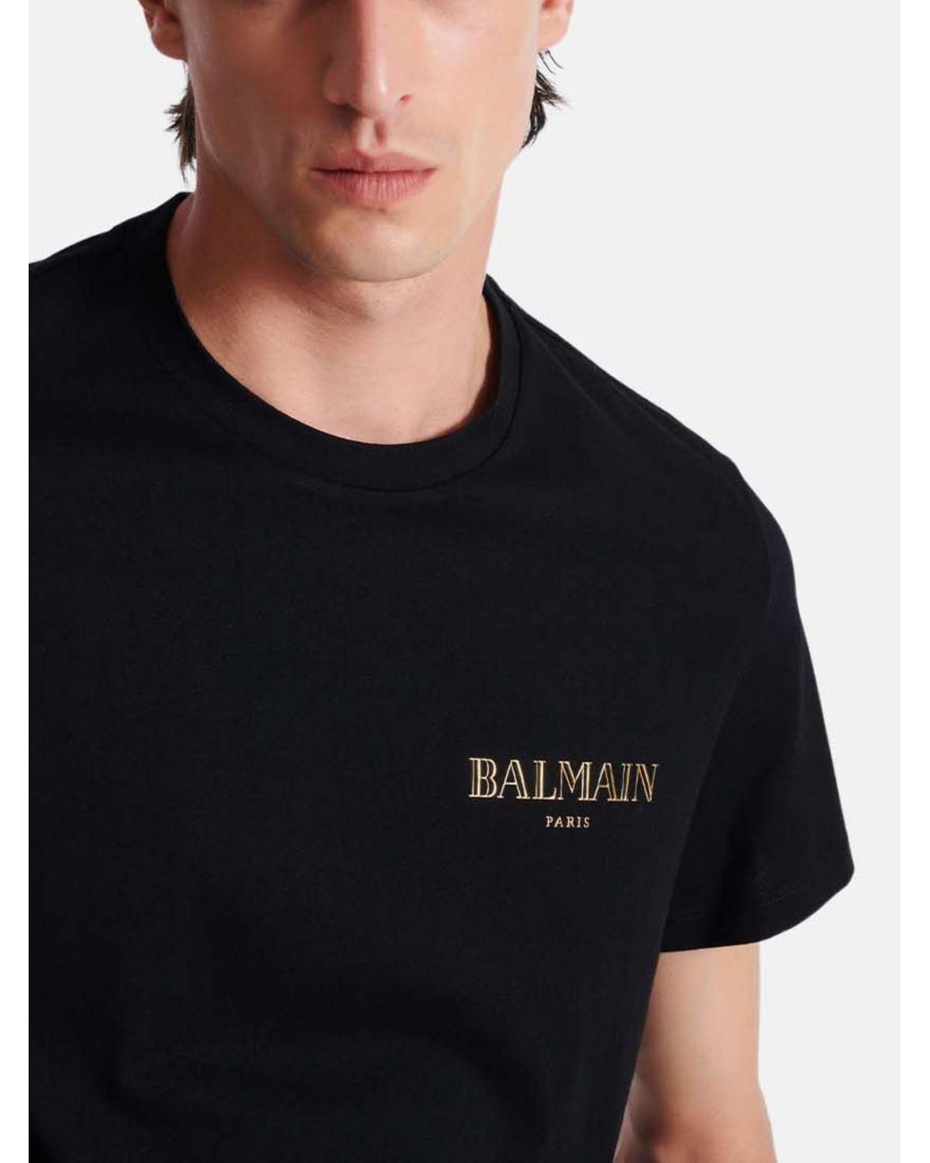 Balmain Black Cotton T-Shirt for men