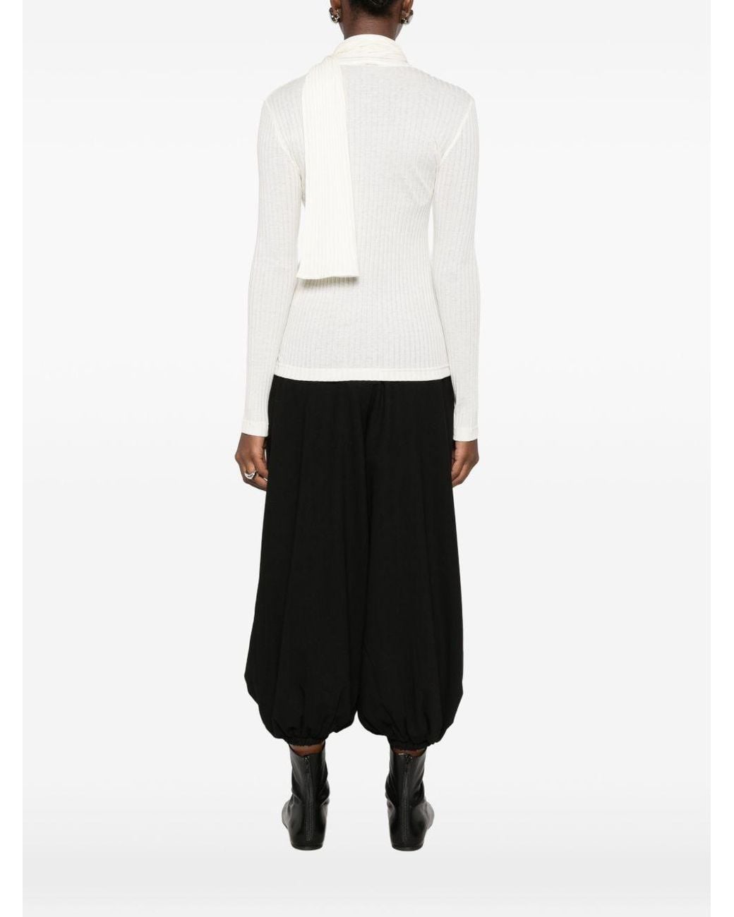 Totême White Ribbed Bow Blouse
