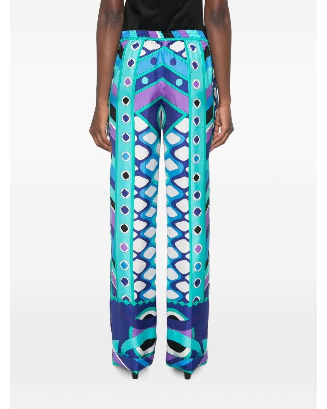 Emilio Pucci Blue Printed Silk Trousers