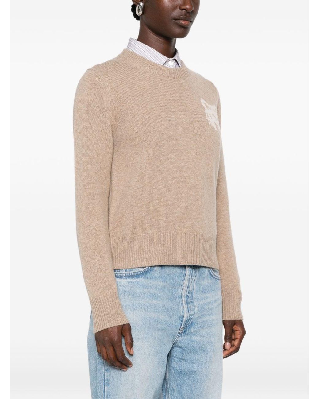 Maison Kitsuné Natural Fox Head Wool Crewneck Jumper