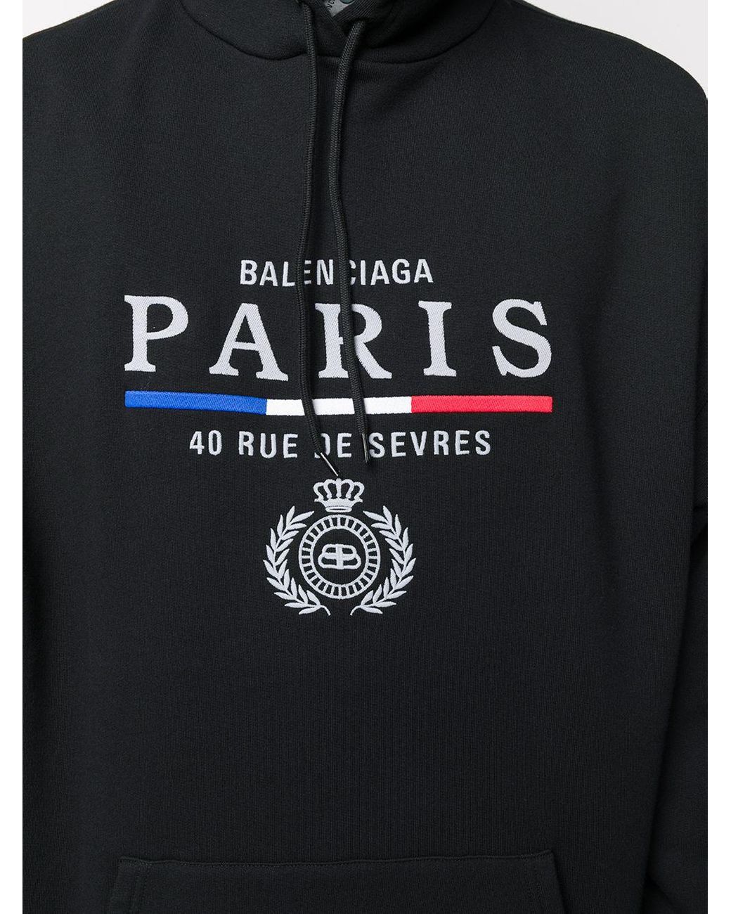 Balenciaga Paris Flag Cotton Hoodie in Black for Men | Lyst