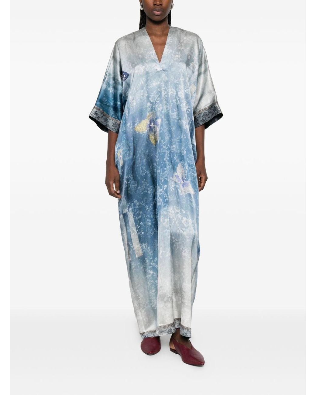 Pierre Louis Mascia Blue Printed Silk Dress