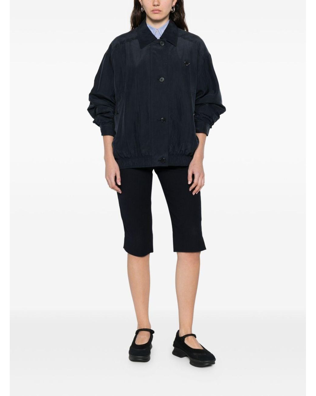 Prada Blue Silk Blouson Jacket