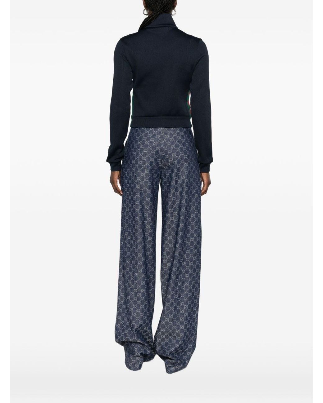 Gucci Blue Web Detail Cotton Blend Sweatshirt