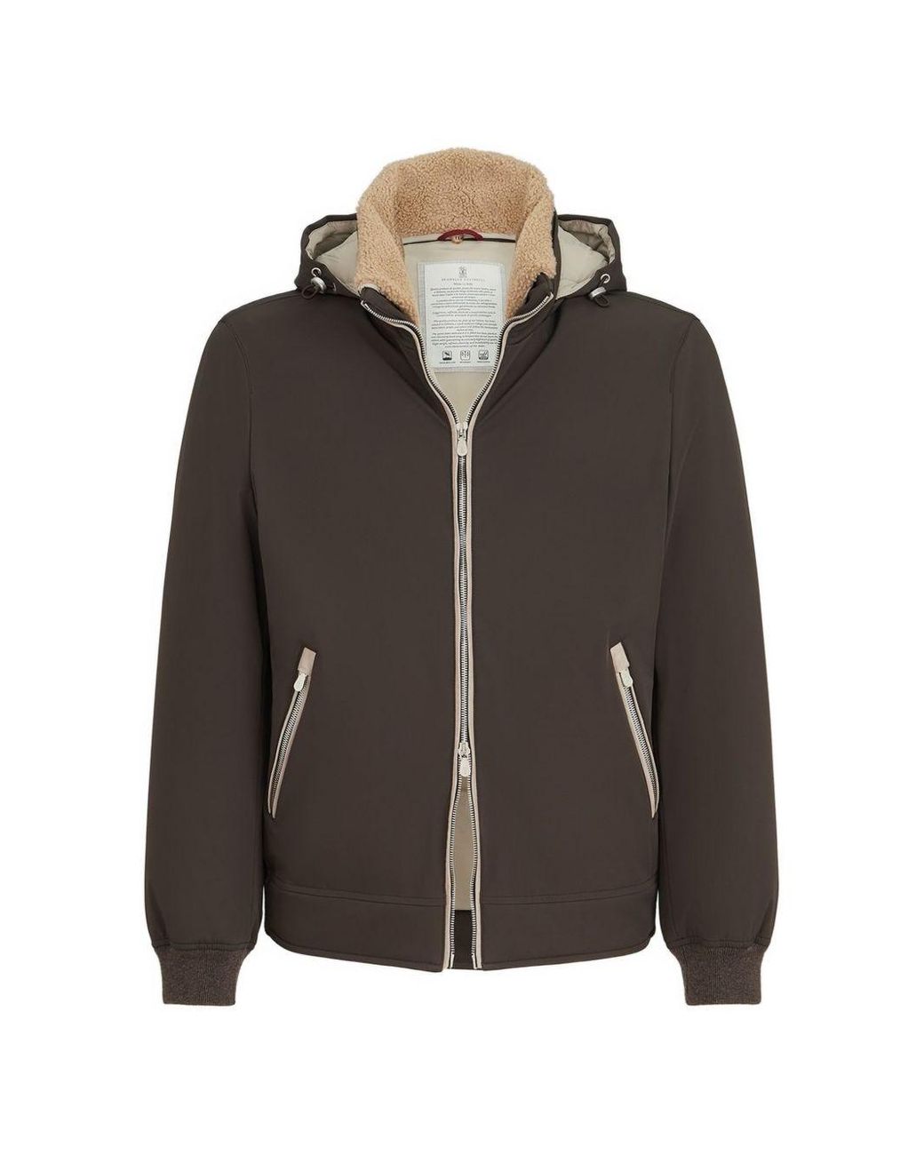 Brunello Cucinelli Brown Stretch Bonded Nylon Down Jacket With Detachable Hood for men
