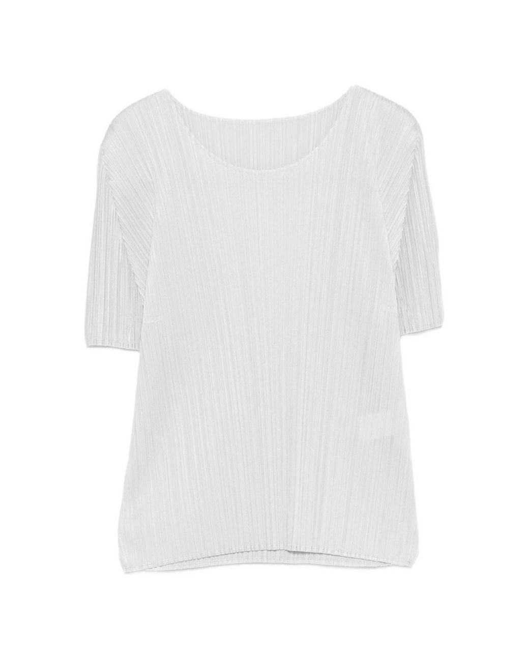 Pleats Please Issey Miyake White Pleated -Tshirt