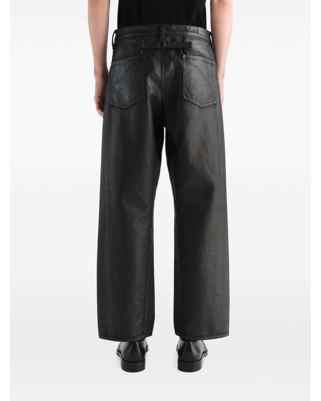 Lemaire Gray Leather Straight Leg Trousers for men