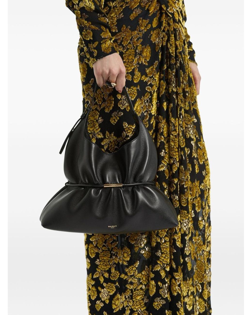 Balmain Black Sphynx Medium Leather Handbag