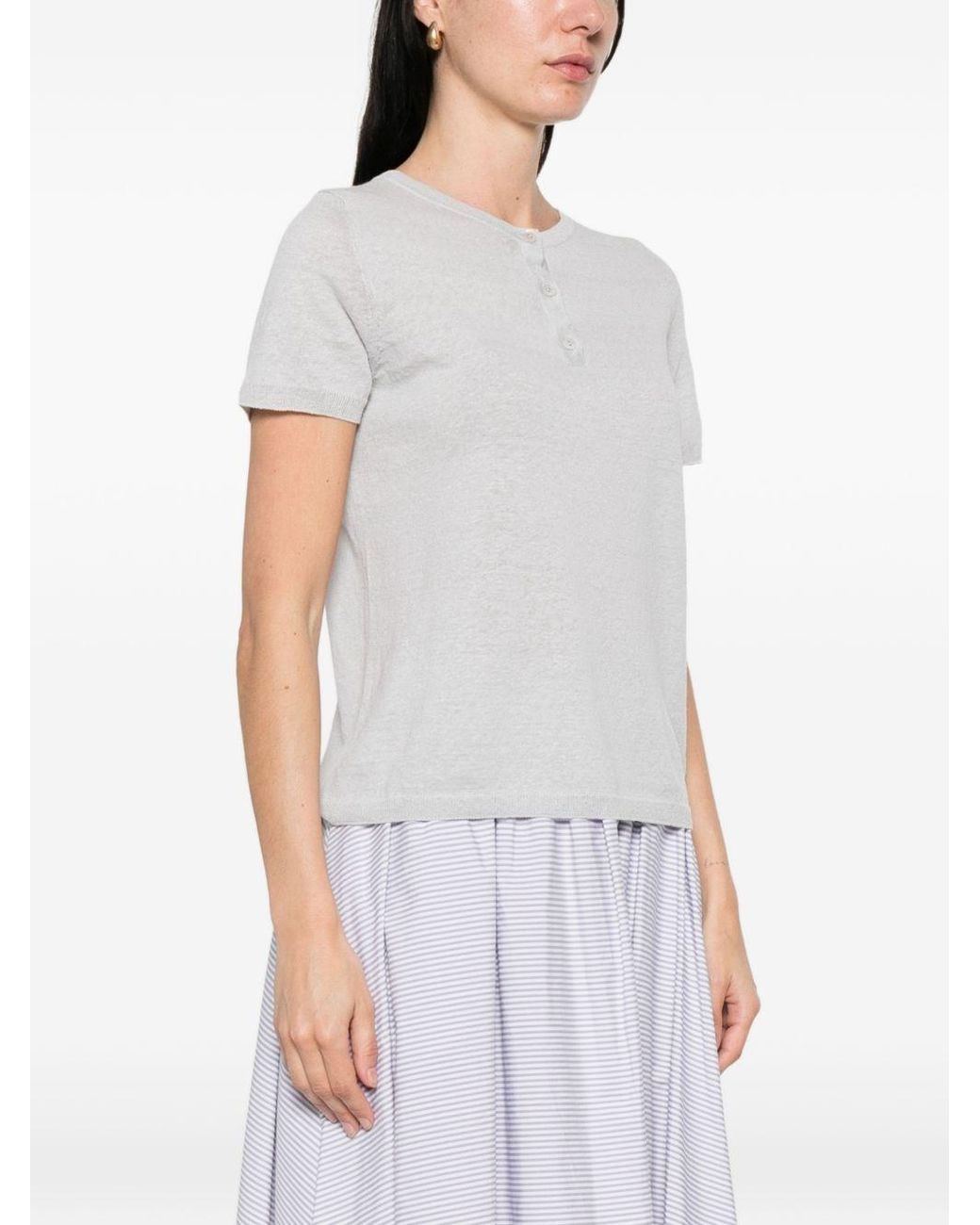 Base London White Linen And Cotton Blend T-Shirt