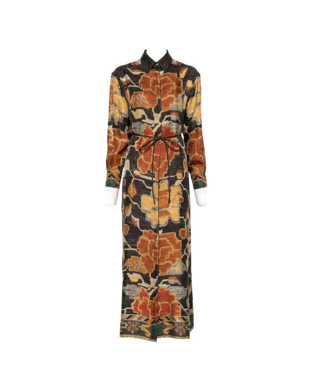 Pierre Louis Mascia Brown Printed Silk Long Dress