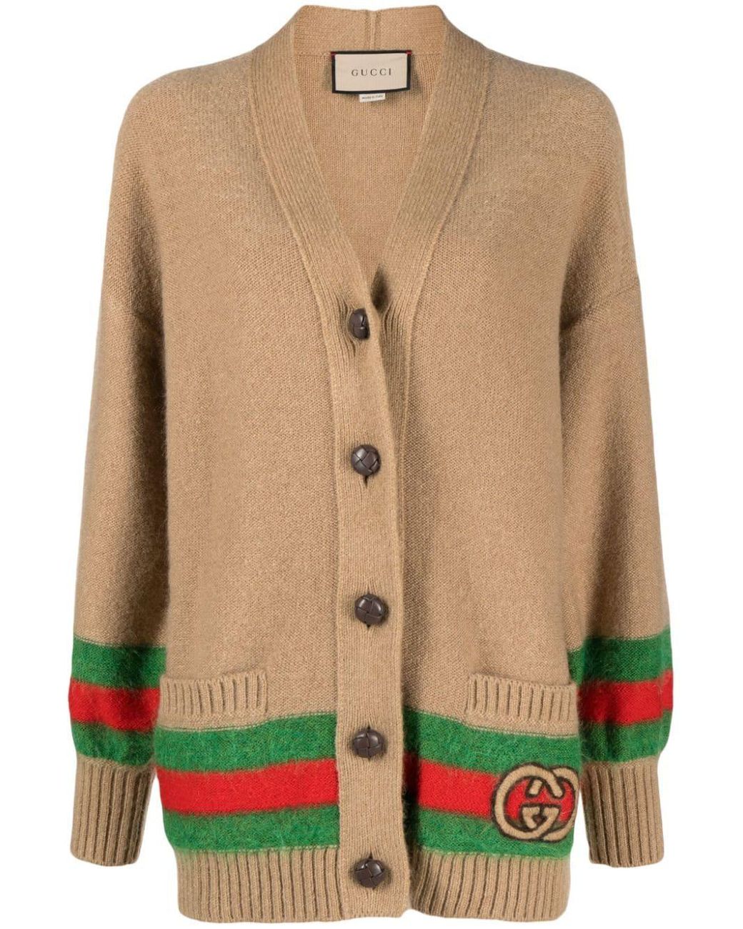 Gucci Web Detail Wool Cardigan in Green | Lyst UK