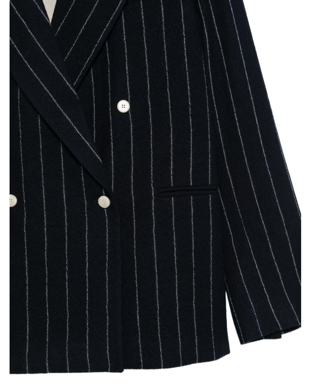 Alysi Blue Wool Striped Double-Breasted Jacket