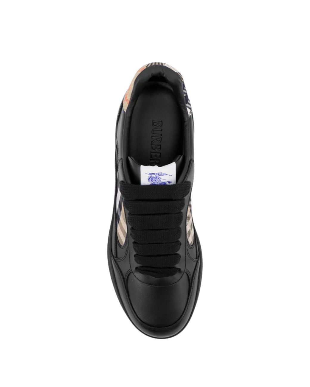 Burberry Black Leather Sneakers With Check Inserts for men
