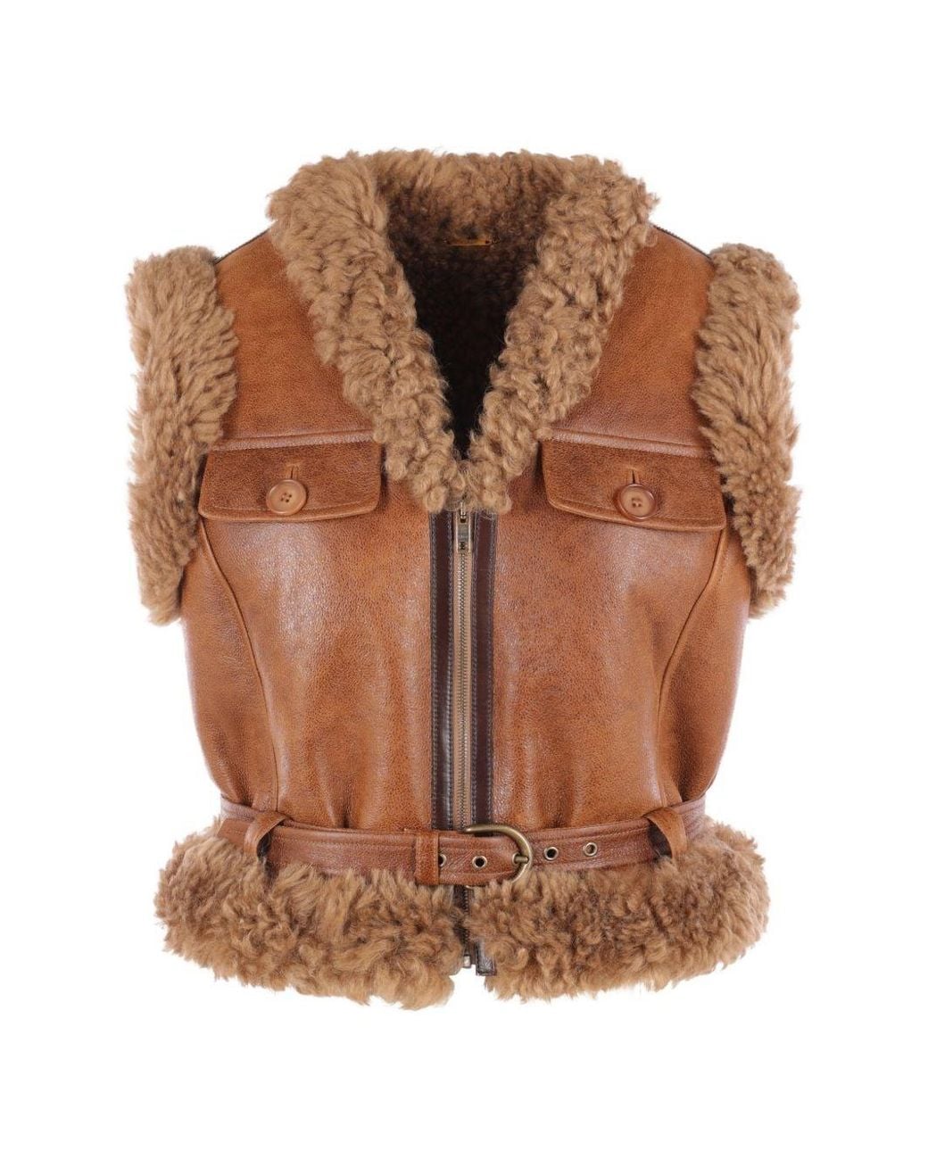 Chloé Brown Shearling Leather Vest