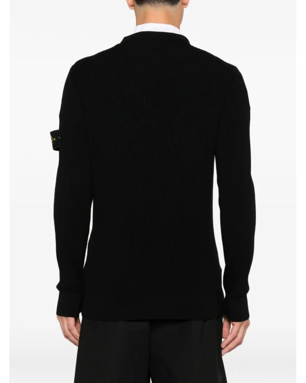Stone Island Black Ribbed Virgin Wool Sweater With Iconic Compass Badge for men