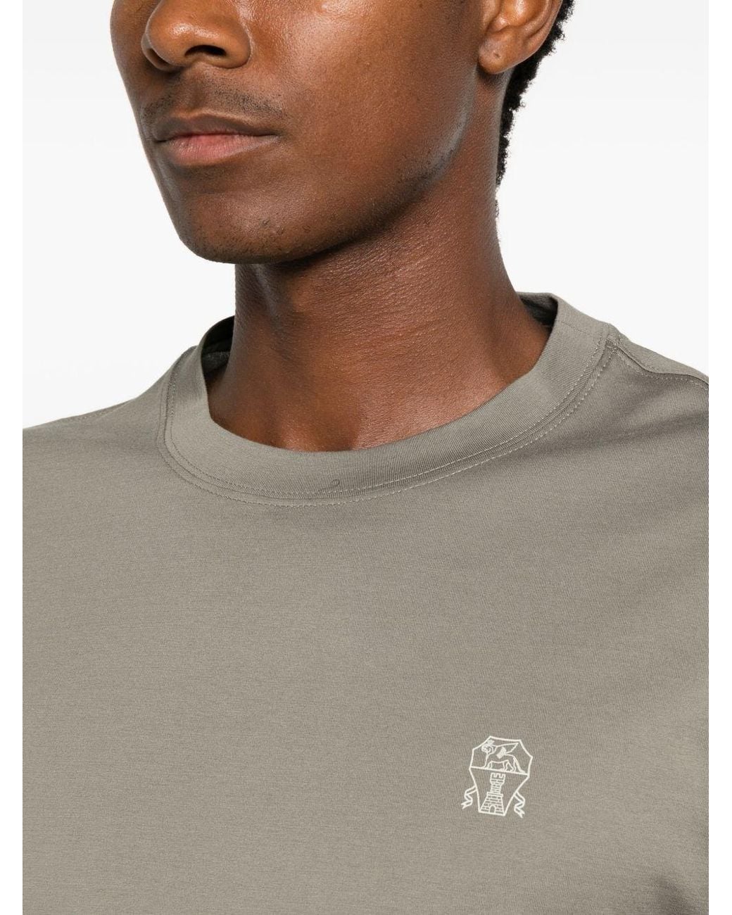 Brunello Cucinelli Natural Logo Cotton T-Shirt for men