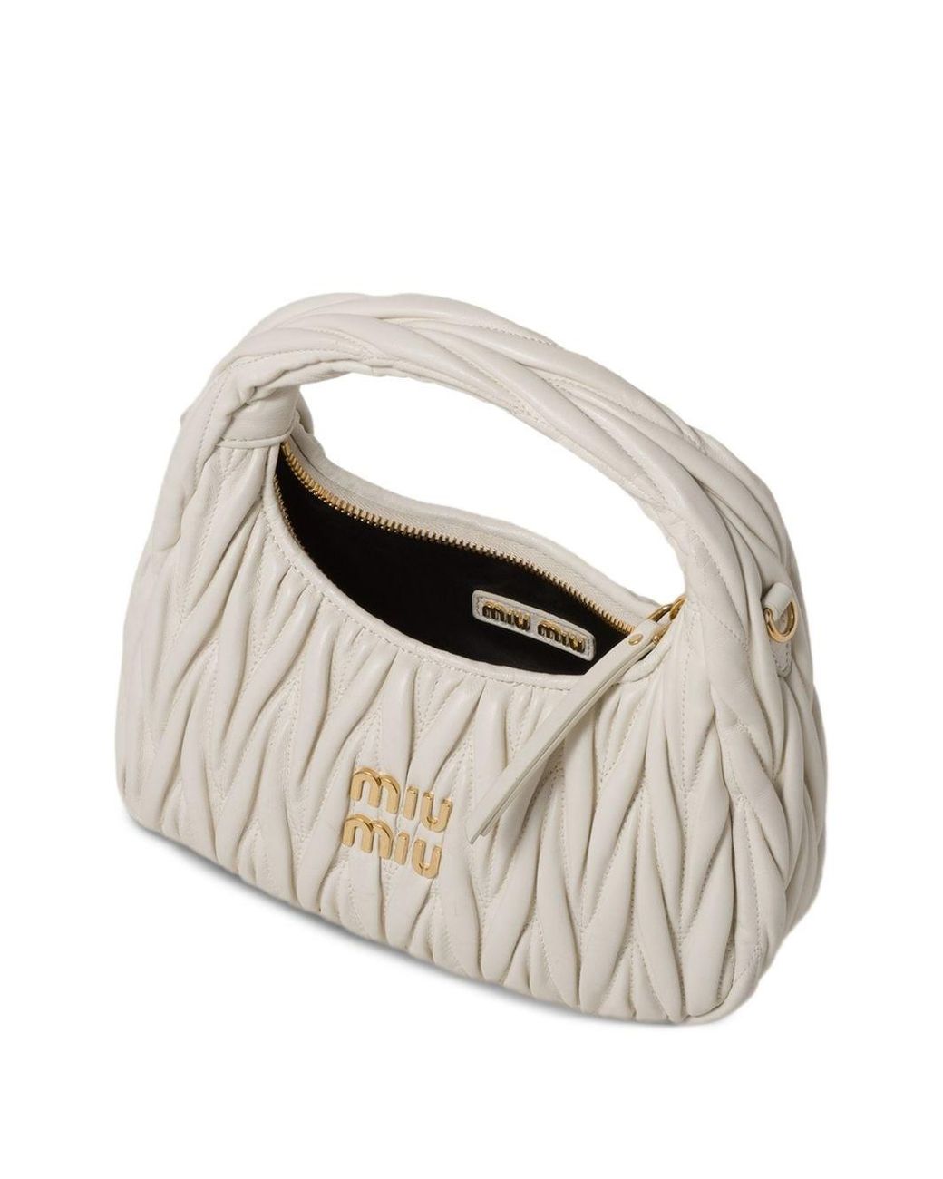 Miu Miu White Wander Small Leather Hobo Bag