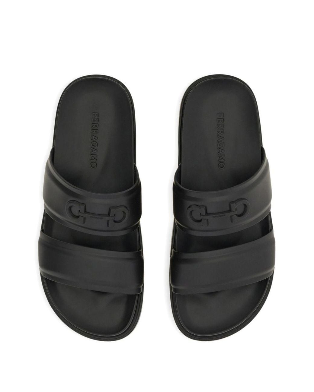 Ferragamo Black Gancini Ornament Slides for men