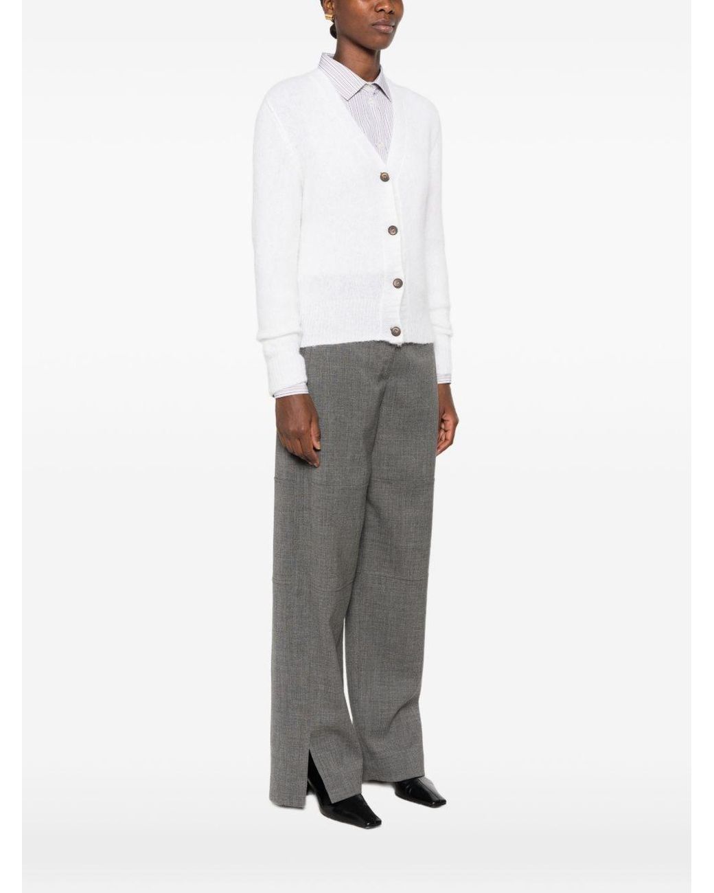 Base London White Wool V-Necked Cardigan
