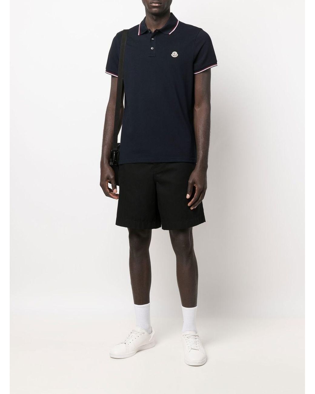 Moncler Blue Logo Cotton Polo Shirt for men