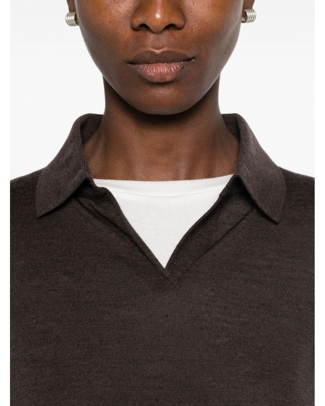 The Row Black Pauli Wool And Silk Polo Sweater