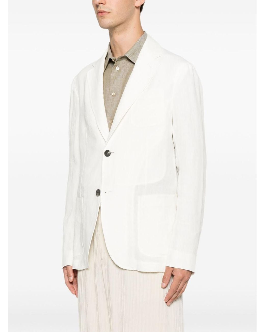 Emporio Armani White Linen Single-Breasted Jacket for men
