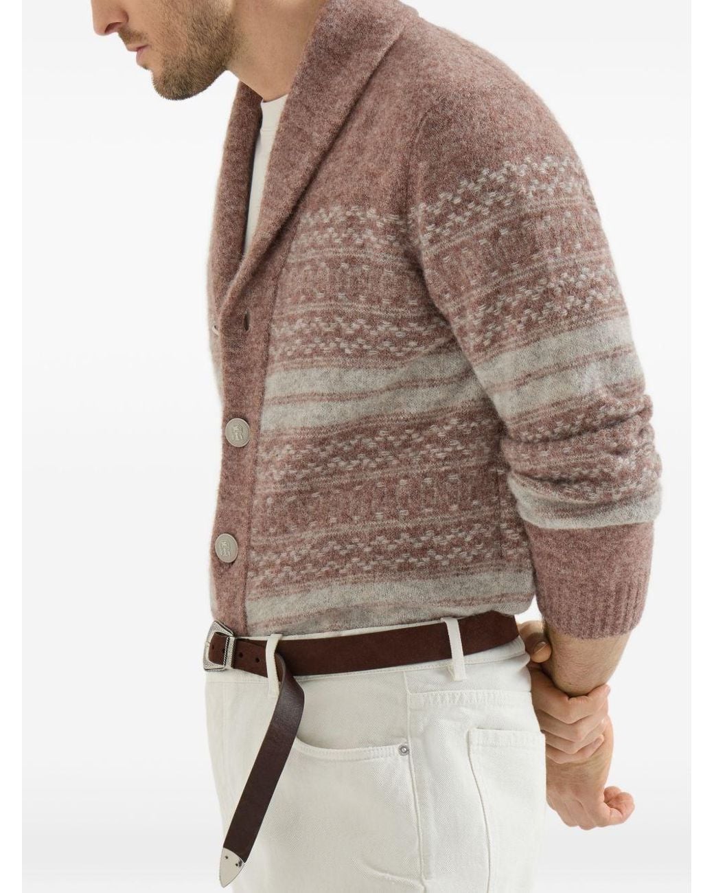 Brunello Cucinelli Brown Wool Cardigan for men