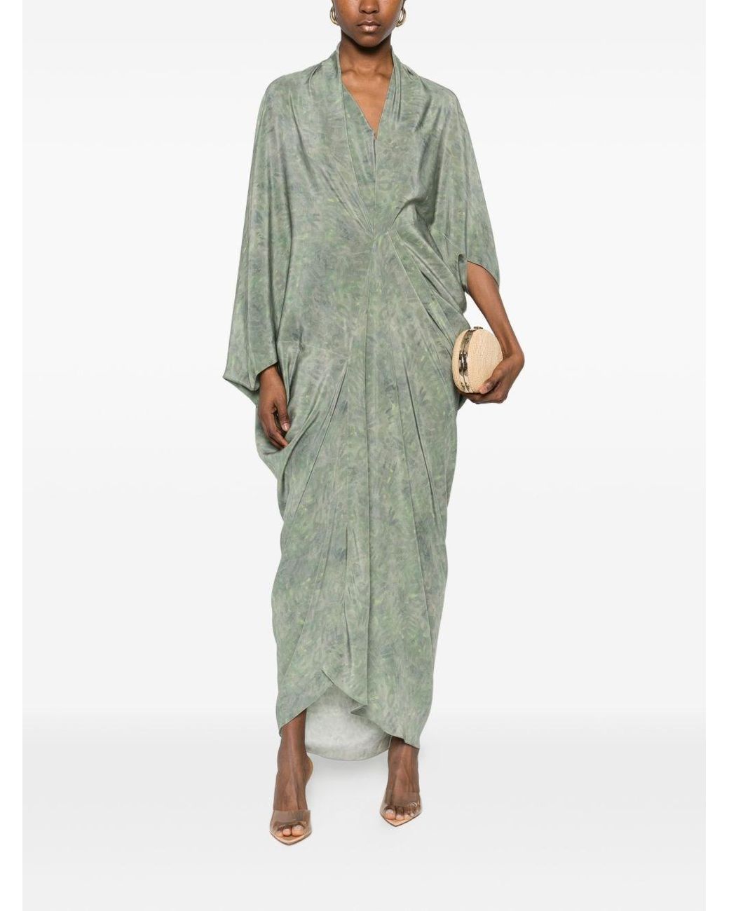 Cortana Green Mayu Silk Long Dress
