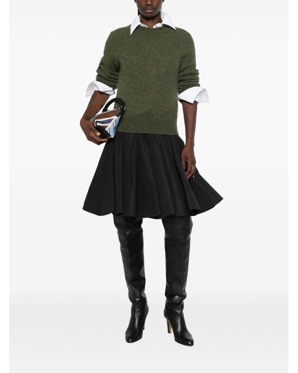 Dries Van Noten Green Texas Wool Crewneck Sweater