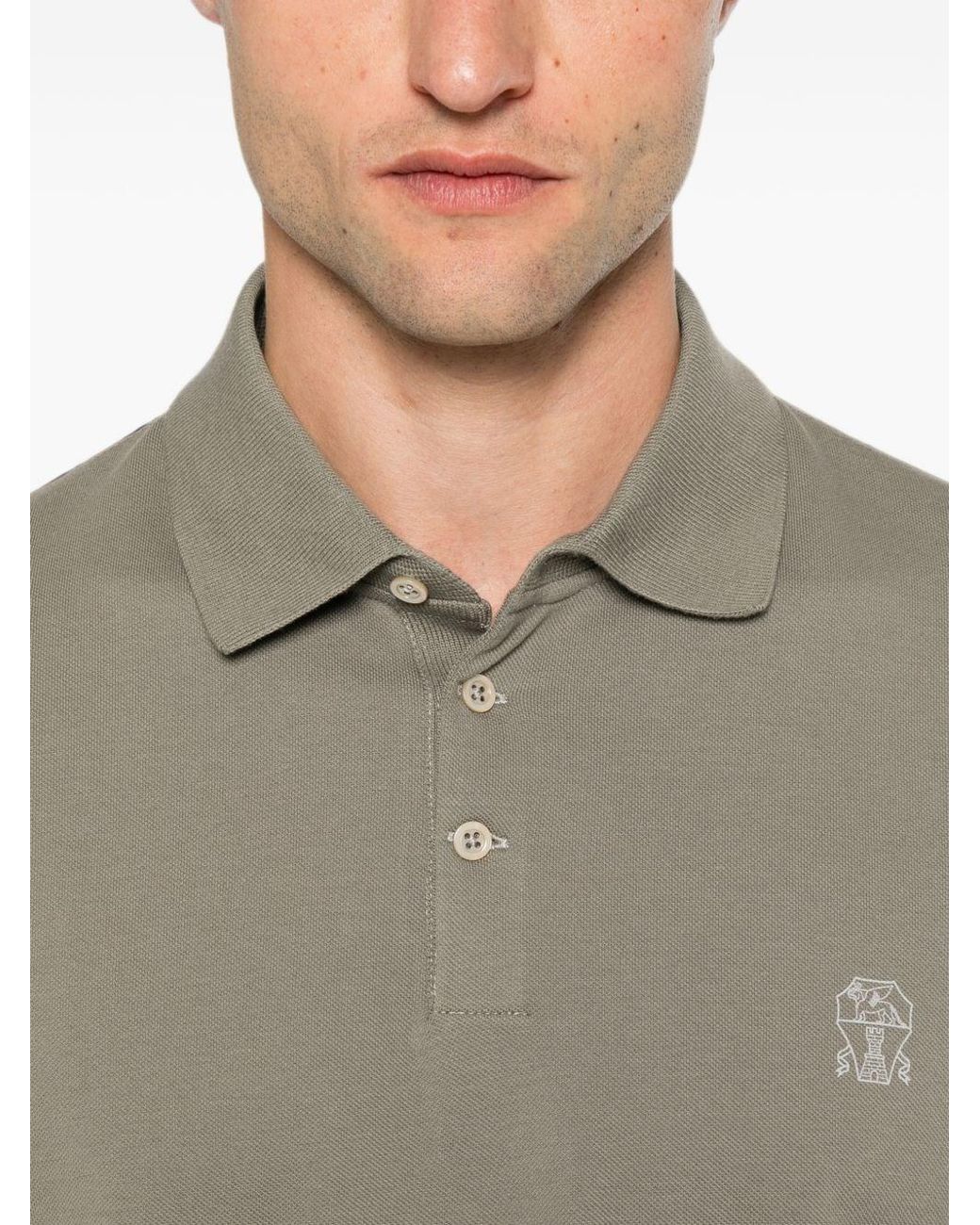 Brunello Cucinelli Gray Logo Cotton Polo Shirt for men