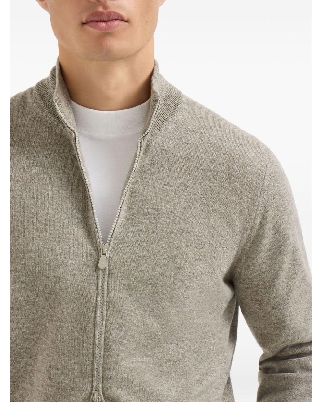 Brunello Cucinelli Gray Cashmere Zipped Cardigan for men